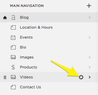 Gear icon in Navigation dropdown menu