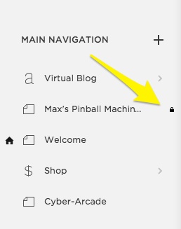 Yellow arrow in the navigation menu