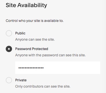 Squarespace site protection settings