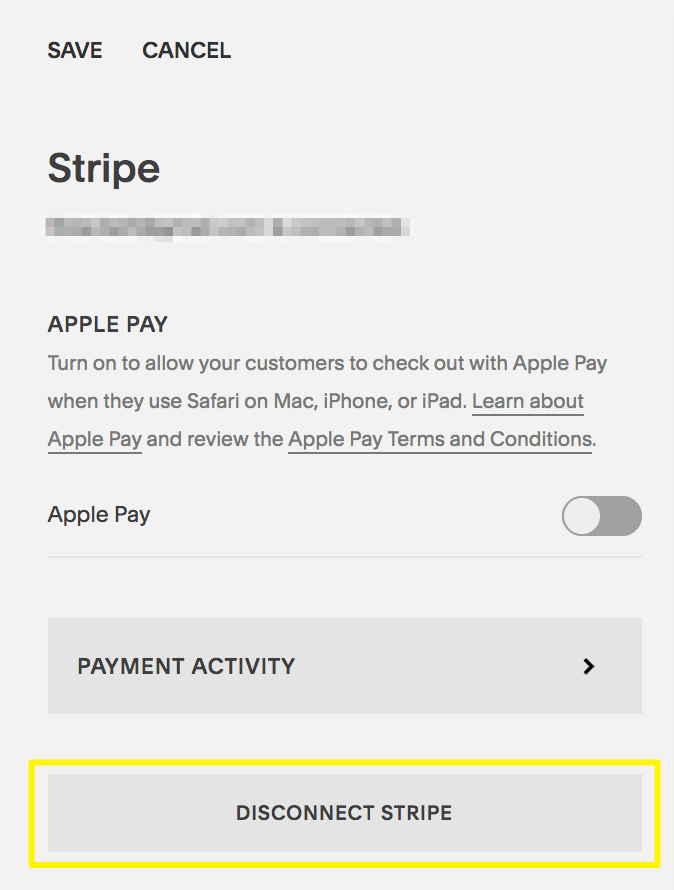 Disconnect Stripe button highlighted