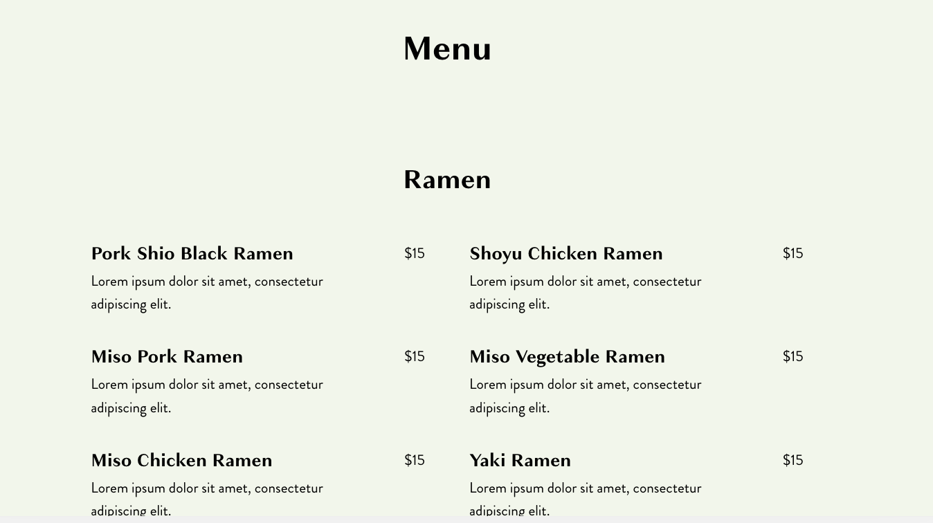 A Squarespace menu