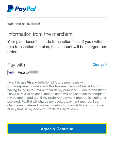 PayPal and Visa: payment button