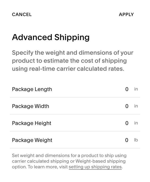 Advanced shipping settings