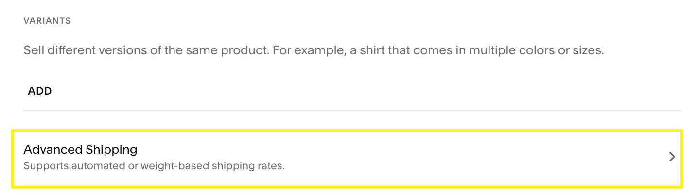 Advanced shipping settings