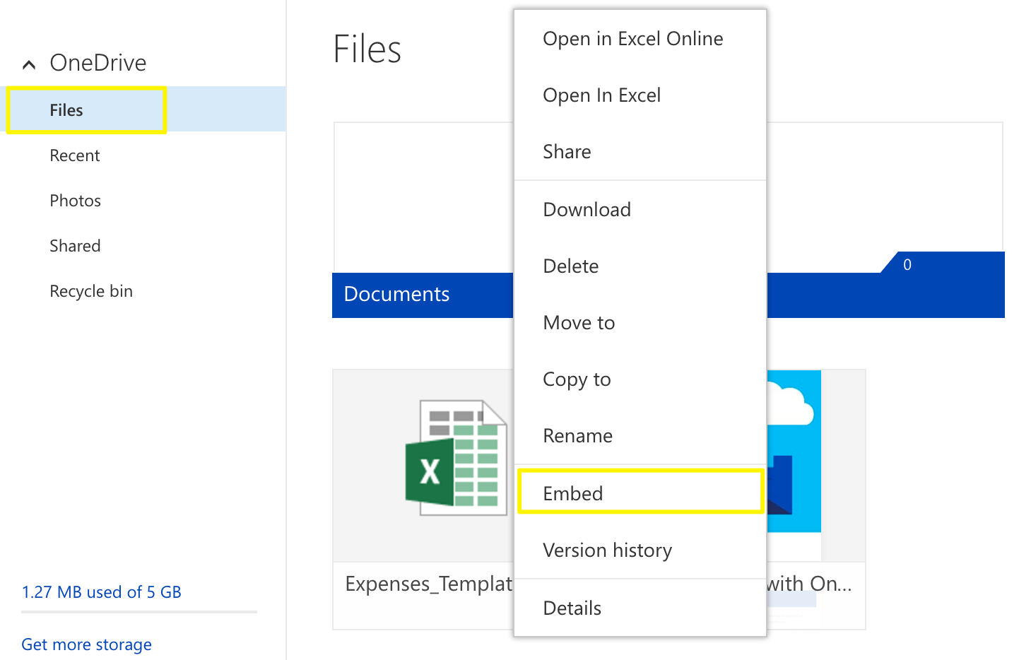 Documents folder embed icon