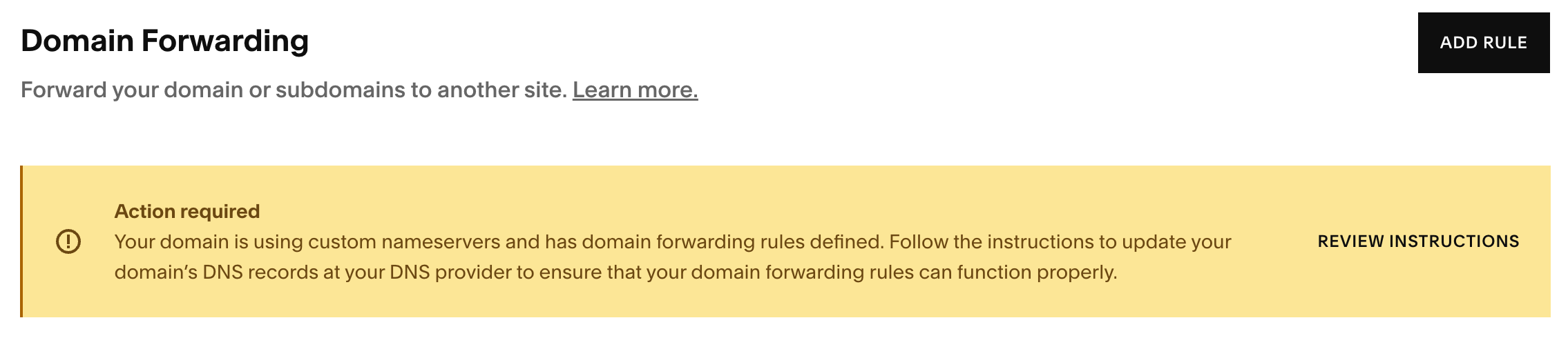 DNS domain forwarding configuration screen