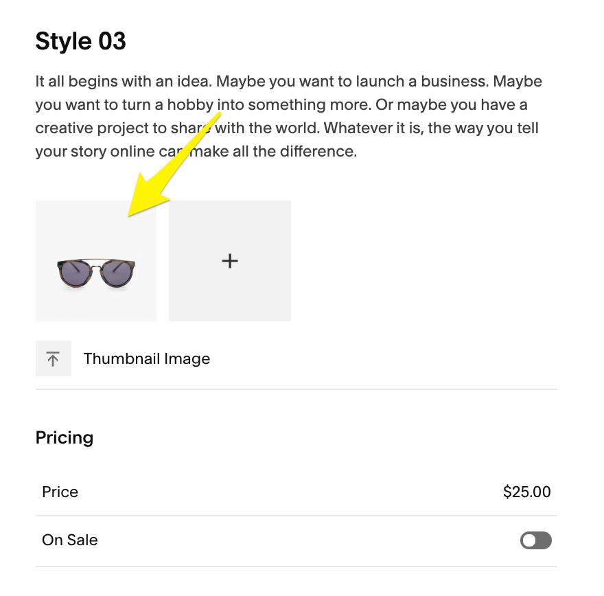 Product variant dropdown menu with sunglasses