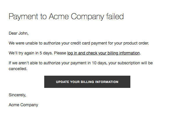 Payment failure notification from Acme