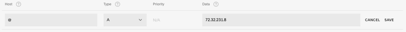 DNS settings in the Squarespace panel