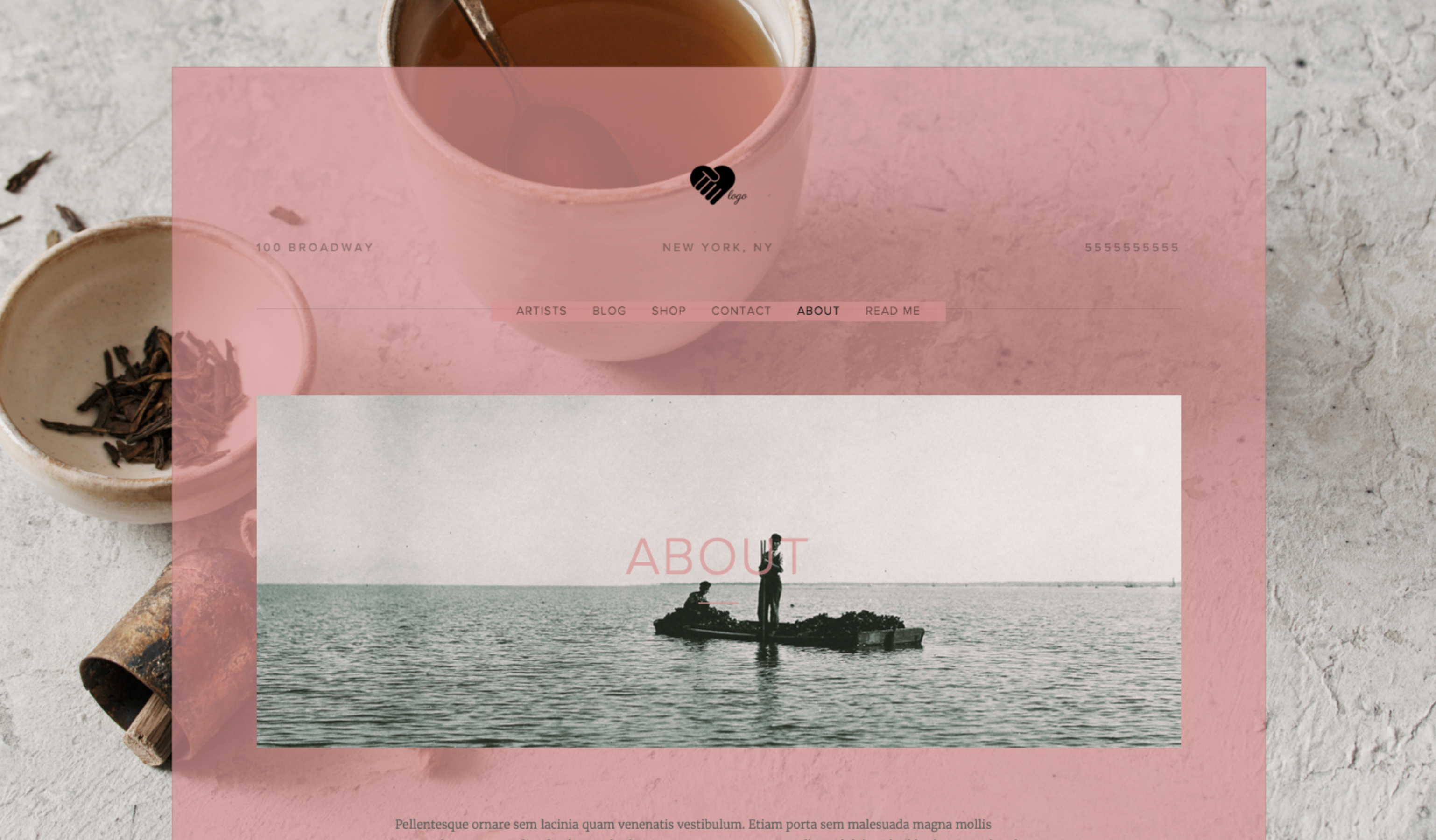 web header with pink overlay