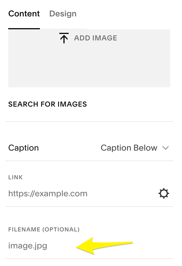 Add image button in Squarespace