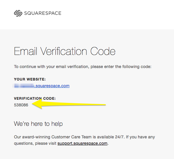 Squarespace email verification screen