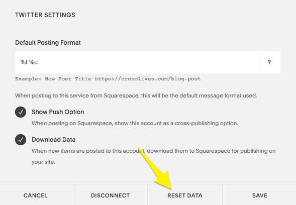 Twitter Settings in Squarespace