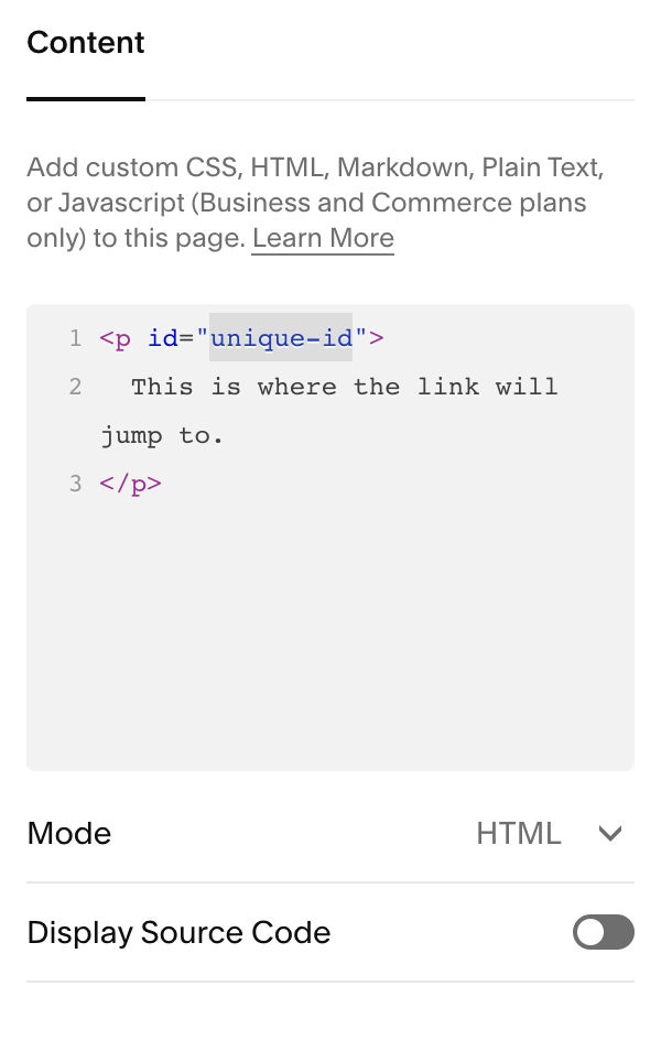 HTML code box in modal