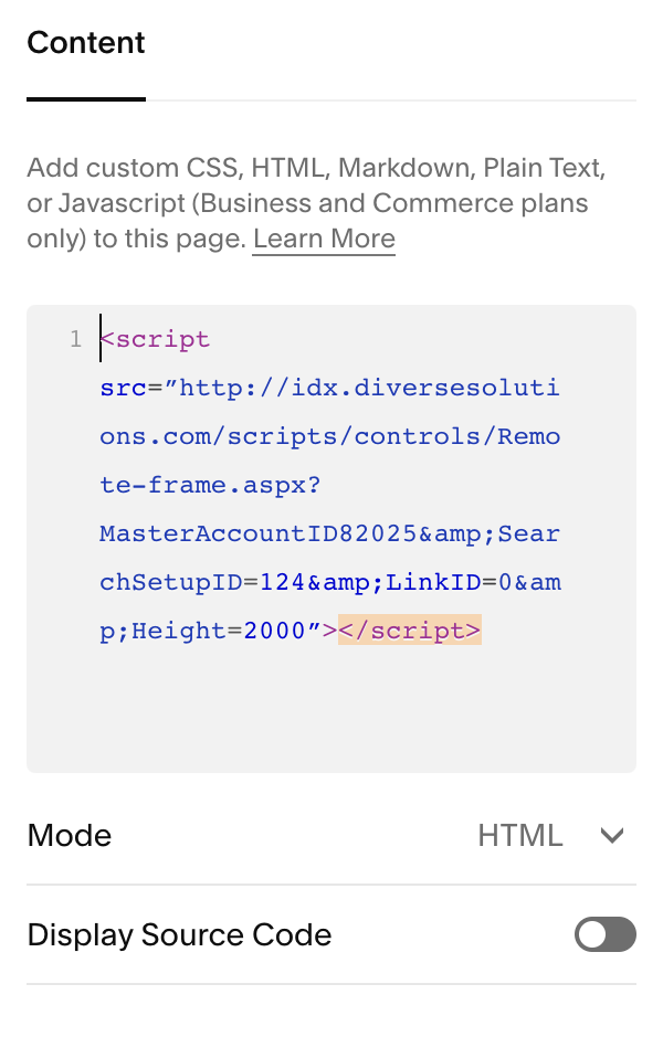 Highlighted code in Squarespace