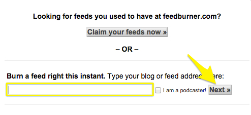 Feedburner RSS feed settings page