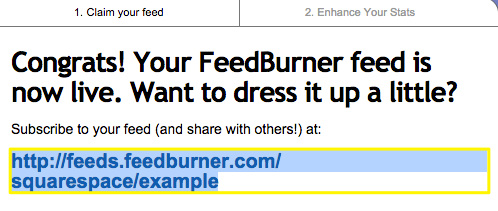 FeedBurner feed settings page