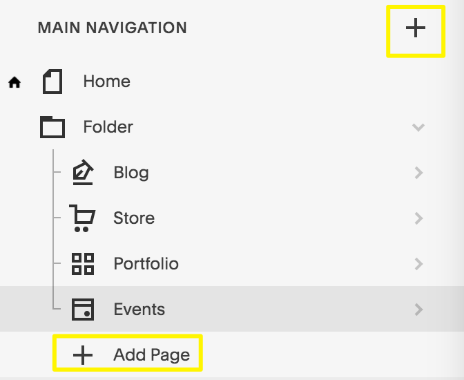 Navigation menu with "Add Page" option