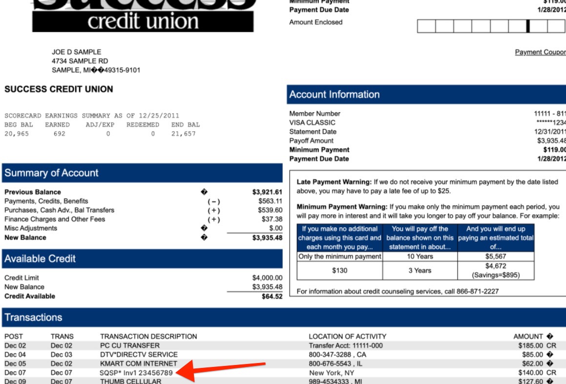 Union account statement document