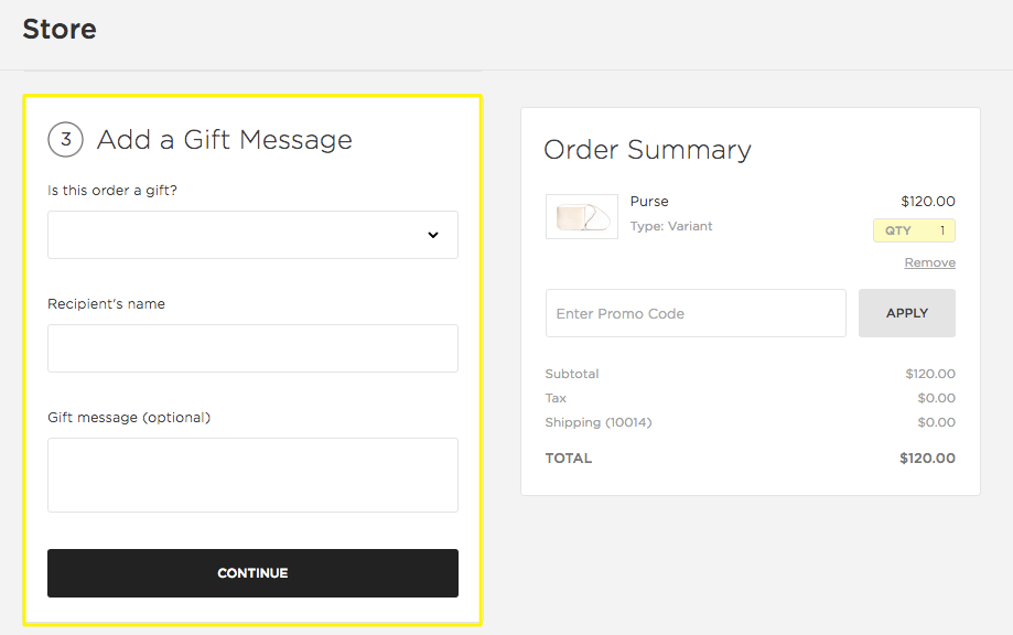 Text Field for Gift Message